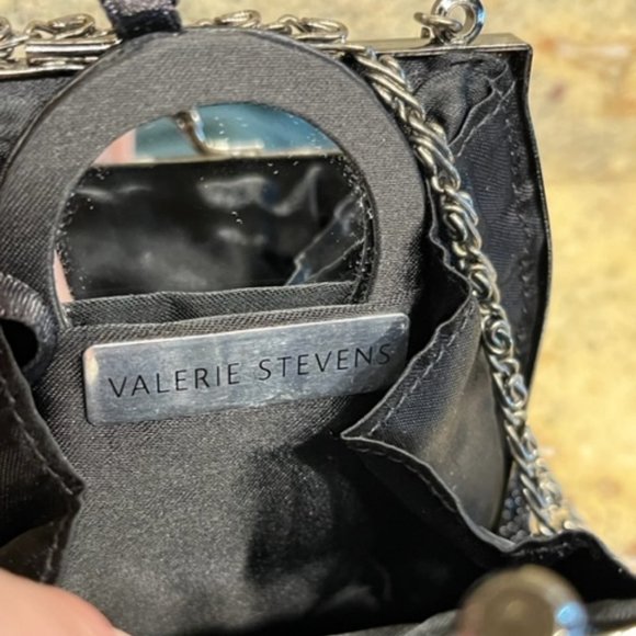 Mini-Purse: Black and Silver Beads, Black Sequins, & Gunmetal Gray Chain Strap - Picture 15 of 15